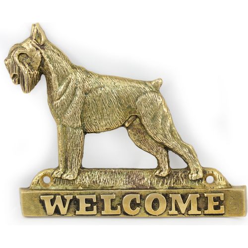 Schnauzer I - Türschild mit Hund, messingfarbenes Willkommensschild, einzigartiges Schild mit der Aufschrift Welcome von der Marke Art-Dog
