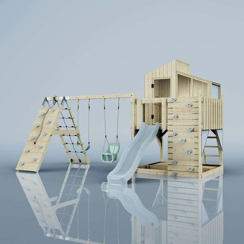 OutdoorToys Spielturm Finn aus Holz in Blau Babyschaukel