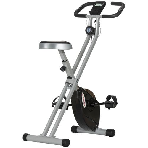 SPORTNOW Klapp-Heimtrainer, leises Fitness-Bike, Indoor-Cycling-Fahrrad mit 8-stufigem Magnetwiderstand, Herzfrequenzsensor, verstellbarem Sitz, LCD-Display und Rollen, Grau
