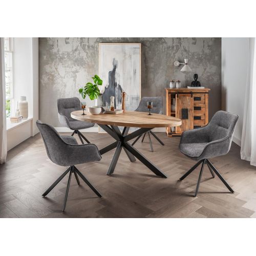 Möbelset Massivholztisch Avola oval, 4er Set Diningsessel San Carlo dunkelgrau
