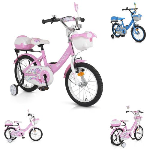 Byox Kinderfahrrad 16 Zoll 1602, Stützräder, höhenverstellbar, Klingel, Körbe rosa