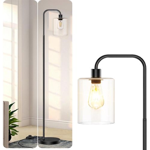 Industrielle Stehlampe mit GlasschirmStandleuchte mit LED-Leuchtmittel und Fußpedalschalter165cm HöheKinderzimmer Büro Schlafzimmer EckeSchwarz