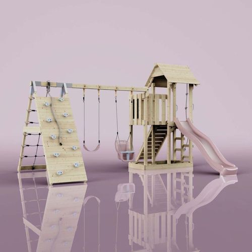 OutdoorToys Spielturm Roskilde aus Holz in Rosa Babyschaukel