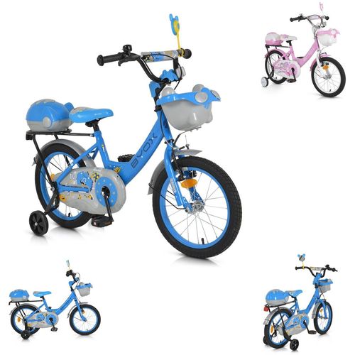 Byox Kinderfahrrad 16 Zoll 1602, Stützräder, höhenverstellbar, Klingel, Körbe blau