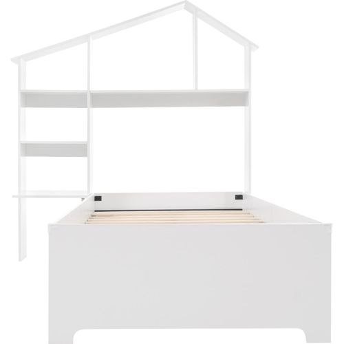 Kinderbett 90×200cm Holzbett (Ohne Matratze) Stauraumbett Einzelbett Massivholzbett Jugendbett Weiß Mit Bücherregale und Lattenrost