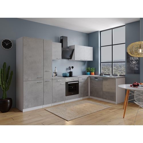 Küche Küchenzeile Küchenblock Winkelküche Weiß Beton Malia 310x172 cm Respekta