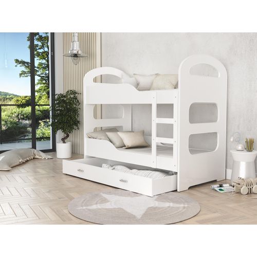 Hochbett, Kinderbett , Etagenbett DOMI , 160x80 cm , mit Matratze , Farbe Weiß.