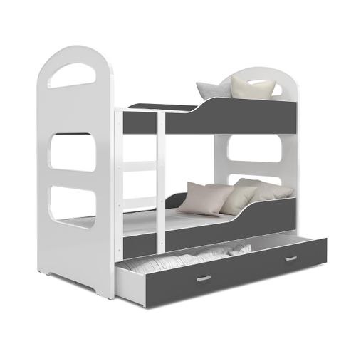 Hochbett, Kinderbett , Etagenbett DOMI , 190x80 cm , mit Matratze , Farbe Weiß/Grau