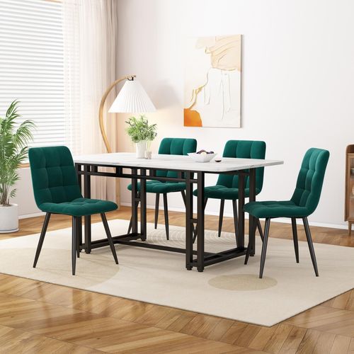Abrihome Essgruppe, 120x70 cm Esstisch mit 4 Stühlen, Esszimmer Set mit Samtstühlen, Grün