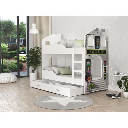 Hochbett, Kinderbett , Etagenbett DO-DO- mit Laboratory Motiv , 160x80 cm , mit Matratze