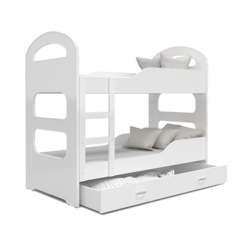 Hochbett, Kinderbett , Etagenbett DOMI , 190x80 cm , mit Matratze , Farbe Weiß