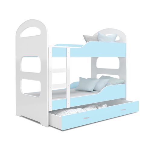 Hochbett, Kinderbett , Etagenbett DOMI , 190x80 cm , mit Matratze , Farbe Weiß/Blau