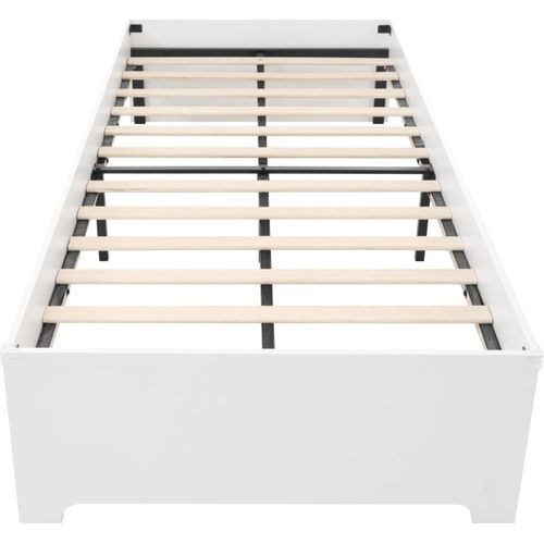 Kinderbett 90×200cm Holzbett (Ohne Matratze) Stauraumbett Einzelbett Massivholzbett Jugendbett Mit Bücherregale und Lattenrost Weiß
