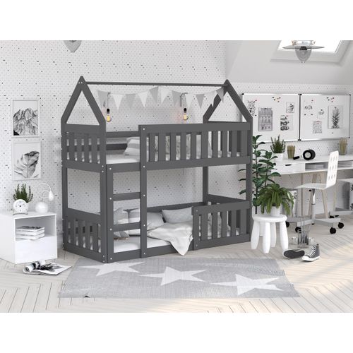Hochbett, Kinderbett , Etagenbett DO-MI- , 190x80 cm , mit Matratze. Farbe Grau