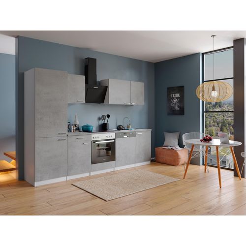 Küche Küchenzeile Küchenblock Einbauküche Weiß Beton Malia 280 cm Respekta