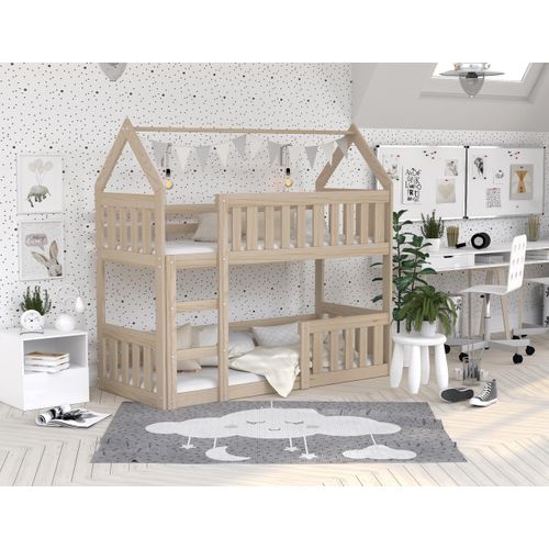Hochbett, Kinderbett , Etagenbett DO-MI- , 190x80 cm , mit Matratze. Farbe Sonoma