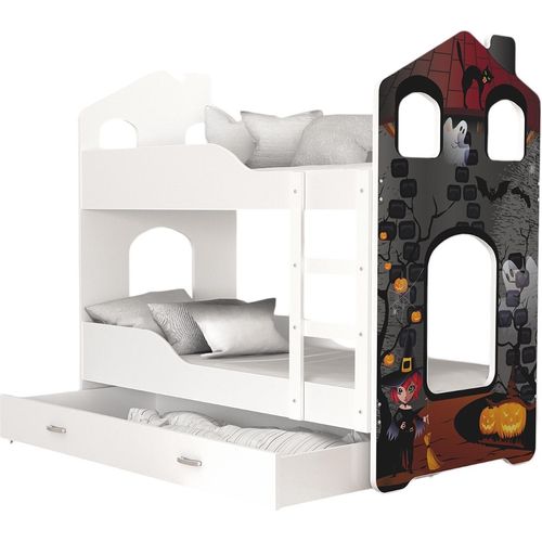 Hochbett, Kinderbett , Etagenbett DO-DO-Halloween mit Motiv , 160x80 cm , mit Matratze