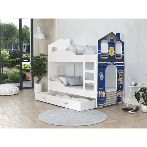 Hochbett, Kinderbett , Etagenbett DO-DO- Weiß mit Police Motiv , 190x80 cm , mit Matratze