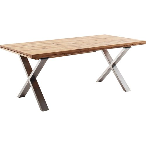 Esstisch Brogar A 6 Wildeiche massiv Varianten X-Gestell Edelstahl, Größe:220(320) x 100 cm