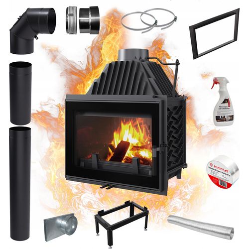 Einsatz Luftkamin KRATKI ZOSIA 12kW Ø200 Gusseisen Rekuperationsansaugung SET