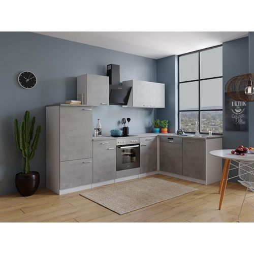Küche Küchenzeile Küchenblock Winkelküche Weiß Beton Malia 280x172 cm Respekta