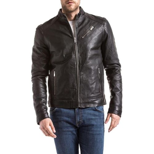Herren Blau Wellford Mino Leder schwarz Pilot Jacke XXL