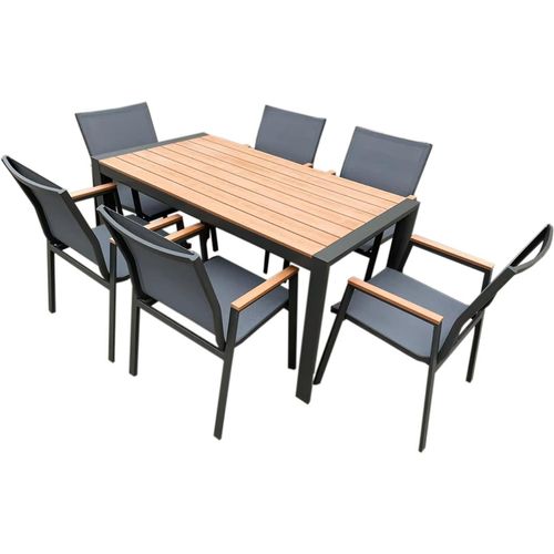 Gartenmöbel Alu / WPC 7-TLG. Anthrazit / Braun Sitzgruppe Terassenmöbel Essgruppe