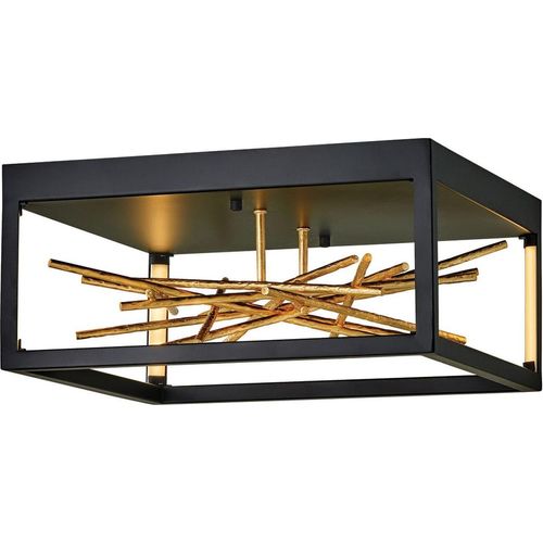 LED Deckenlampe Metall in Schwarz Gold eckig warmweißes Licht 3000 K 931 lm Modern Frame Schirm Deckenleuchte