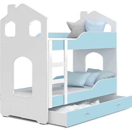 Hochbett, Kinderbett , Etagenbett DO-DO , 190x80 cm , mit Matratze , Farbe Weiß/Blau