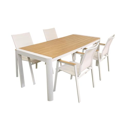 Gartenmöbel Alu / WPC 5-TLG. weiß / Braun Sitzgruppe Terassenmöbel Essgruppe