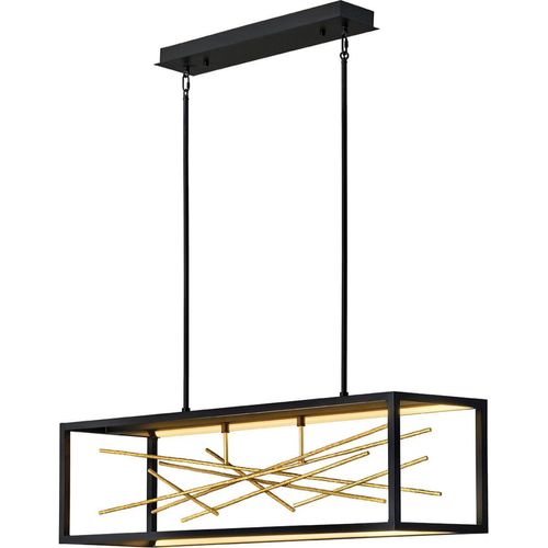 Hängelampe LED Metall H: max. 122,6 cm in Schwarz Gold länglich 3000 K warmweiß 5980 lm Modern Käfigschirm