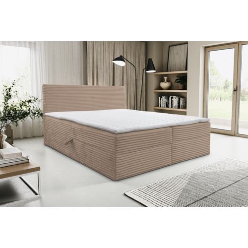 VENASI TILLY Boxspringbett 140x200 mit 2 Bettkästen H2/H3 Matratze BRAUN CORD TILIA
