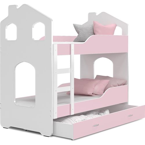 Hochbett, Kinderbett , Etagenbett DO-DO , 190x80 cm , mit Matratze , Farbe Weiß/Rosa