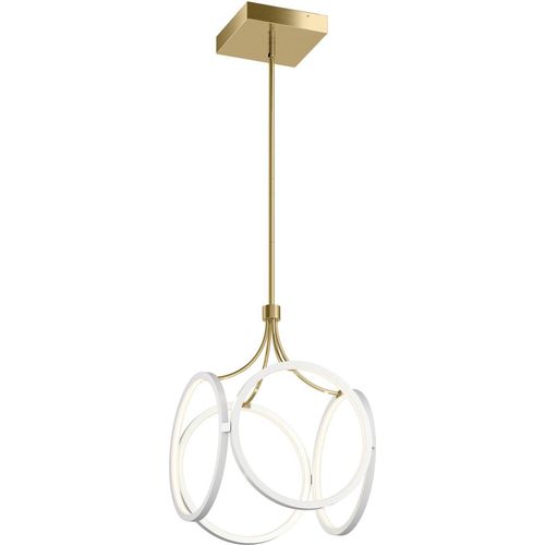 LED Hängelampe Aluminium 35,6 cm breit H: max. 180 cm in Creme-Gold 3000 K warmweißes Licht 2739 lm