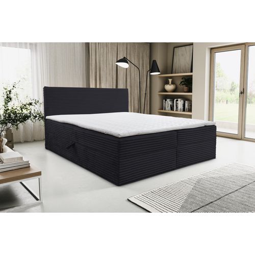 VENASI TILLY Boxspringbett 140x200 mit 2 Bettkästen H2/H3 Matratze SCHWARZ CORD TILIA