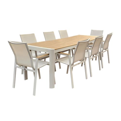 Gartenmöbel Alu / WPC 9-TLG. weiß / Braun Sitzgruppe Terassenmöbel Essgruppe