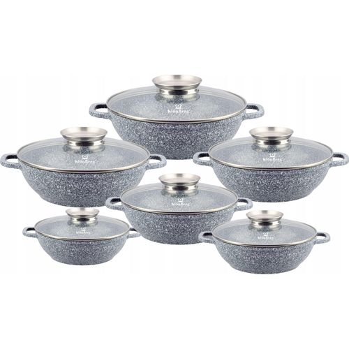 Topf-Set Schöne niedriger Töpfe mit Steinbeschichtung 6 verschiedenen Größen, (1.7L / 2.0L / 2.6L / 3.3L / 3.9L / 4.8L, perfekte Geschenkidee