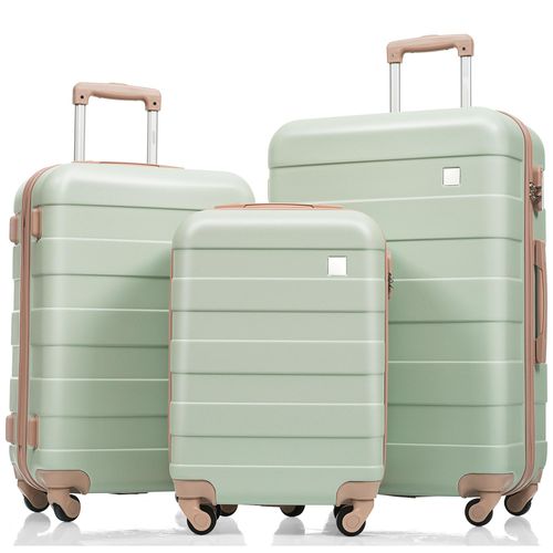 Koffer-Set, M-L-XL, ABS-Hartschalenkoffer, langlebige Koffer-Sets, Koffer mit Spinner-Rädern und Schloss, graugrün