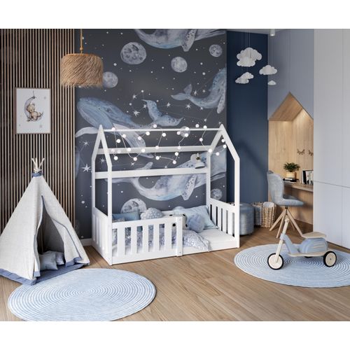 Hochbett, Kinderbett , Etagenbett GO-160W- , 160x80 cm , mit Matratze. Farbe Weiß