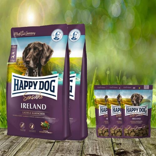 25 kg Happy Dog Supreme Ireland 2 x 12,5 kg + 3 x 100 g Happy Dog Soft Snack Ireland geschenkt