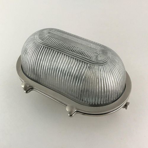 Wandlampe außen Messing massiv Glas B: 26 cm IP64 Nickel matt E27 Maritim Ovalleuchte