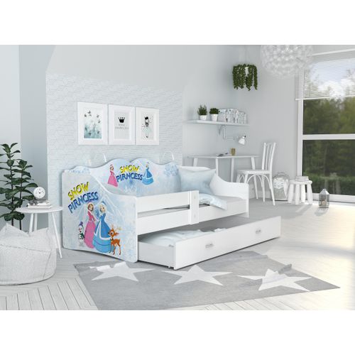Kinderbett , N02- Weiß mit Snow Princess Motiv , 160x80 cm , mit Matratze