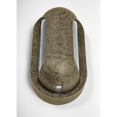 Wandlampe außen Echt-Messing Glas E27 IP64 23 cm hoch in Messing verwittert Maritim Ovalleuchte