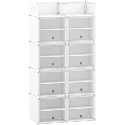 Schuhregal, 8-st?ckiger Schuhschrank mit T¹ren und Haken, f¹r 32 Paar Schuhe, 35,5 x 81x160 cm, Schuhregal aus Kunststoff, Schuhschrank f¹r Flur, Schlafzimmer, Eingang, wei?