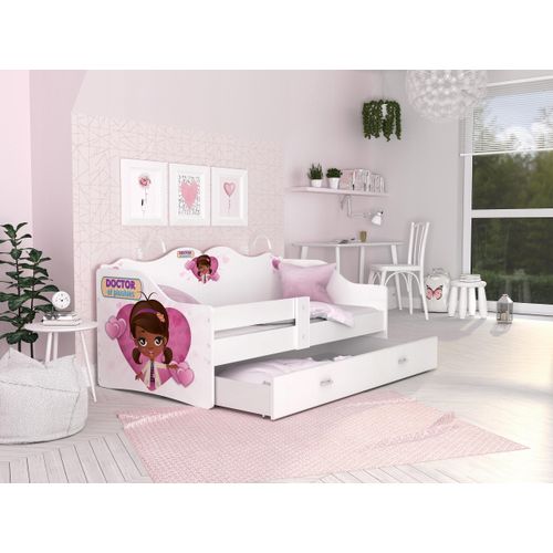 Kinderbett , N-180-1- Weiß mit Doctor Motiv , 180x80 cm , mit Matratze