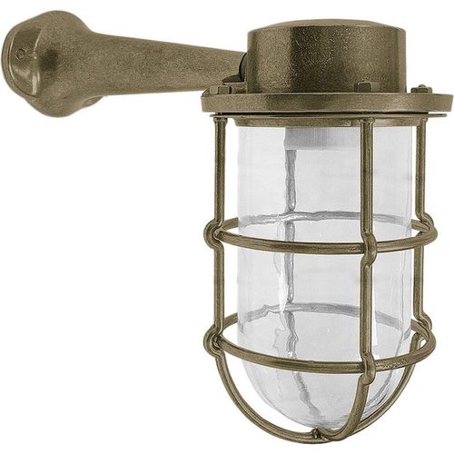 Außenleuchte Wand Glas Messing massiv E27 IP44 H: 21 cm in Maritim Außenwandleuchte