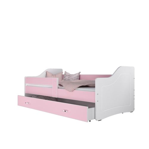 Kinderbett , SWE-160-R, Schlaffläche 160x80 cm , mit Lattenrost und Matratze. Farbe Weiß/Rosa