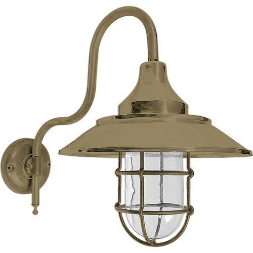 Außenleuchte Wand Echt-Messing Glas E27 IP44 44 cm hoch in Messing Maritim
