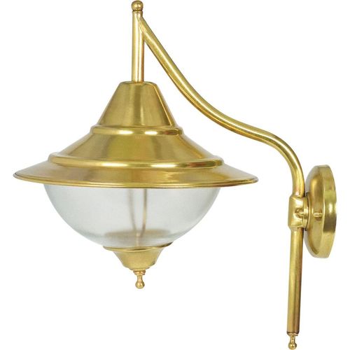 Wandlampe außen Glas Echt-Messing E27 IP43 H: 31 cm in Messing Maritim