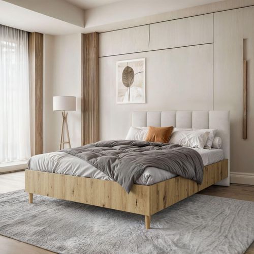 BEAUTYSOFA Polsterbett LECTUS 160x200cm - Designerbett mit Bettkasten & Lattenrost - Artisan & Hellbeige (Jasmine 21)